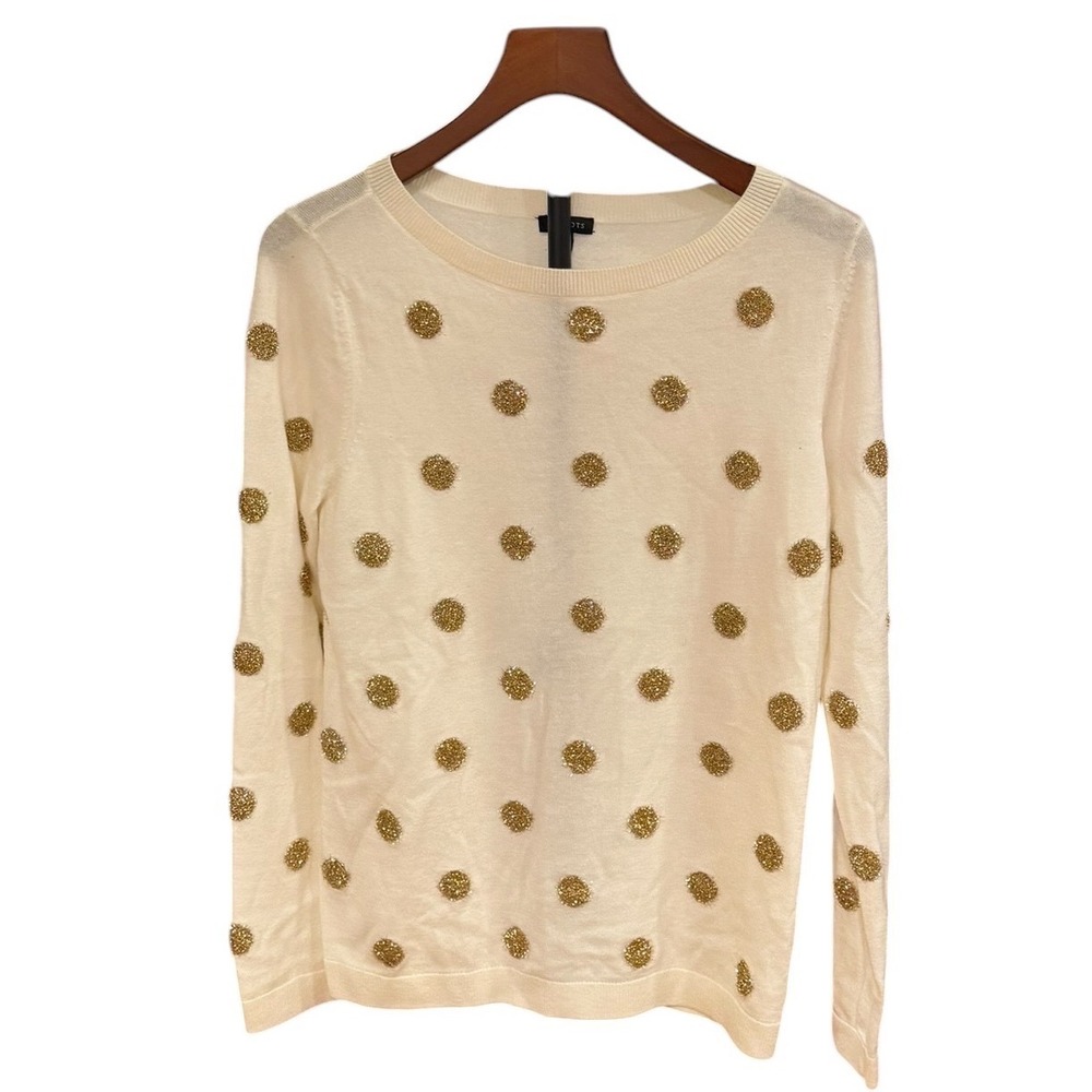 Talbots Womens Ivory Gold Metallic Polka Dot Lambswool‎ Blend Sweater Medium